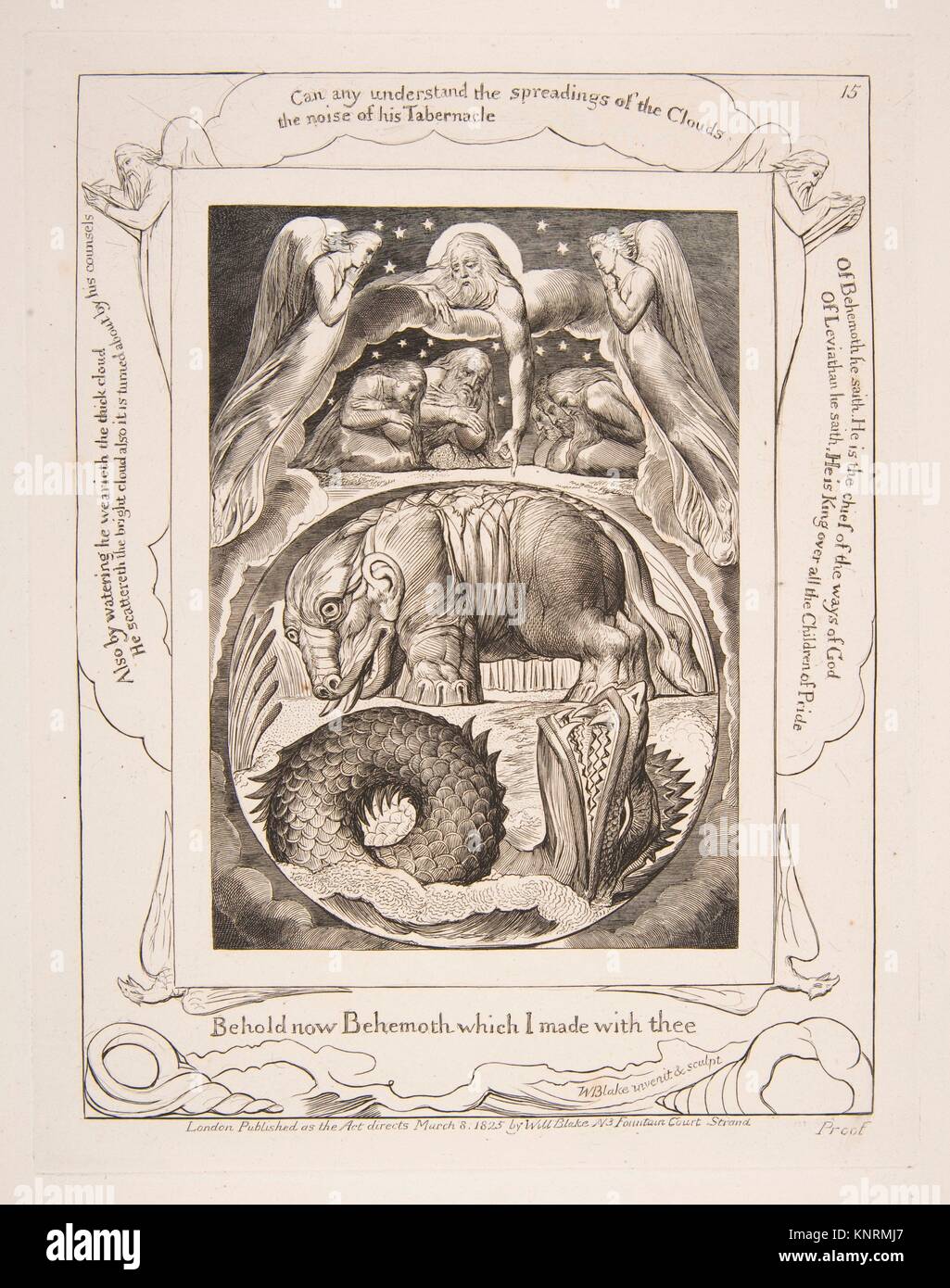 Behemoth und Leviathan, von Abbildungen des Buches Ijob. Künstler: William Blake (Briten, London 1757-1827, London); Herausgeber: Herausgegeben von Stockfoto