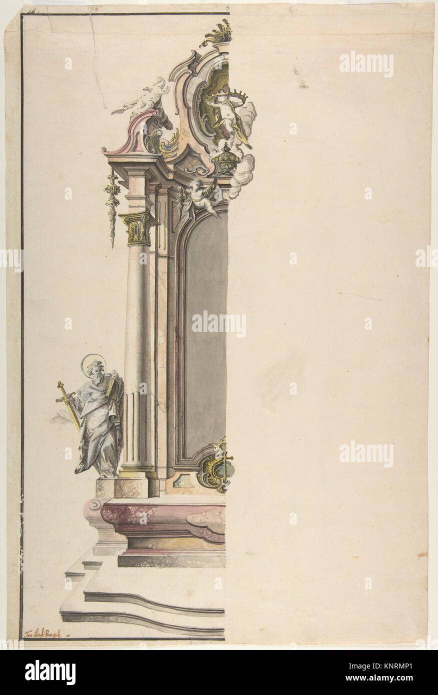 Design für eine Aedicular Altar mit St. Paul auf der linken Seite. Artist: Johann Georg Dirr (Deutsch, Weilheim 1723-1779 Mimmenhausen); Datum: Mitte des 18. Jahrhunderts; Stockfoto
