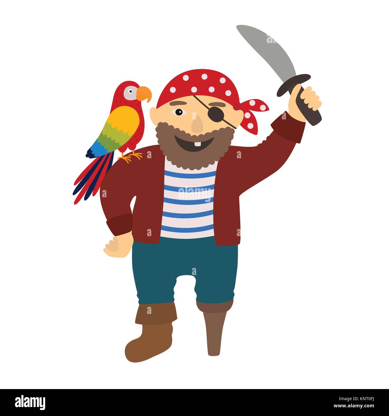 Cartoon pirate Pirat mit einem Papagei auf der Schulter Stock Vektor
