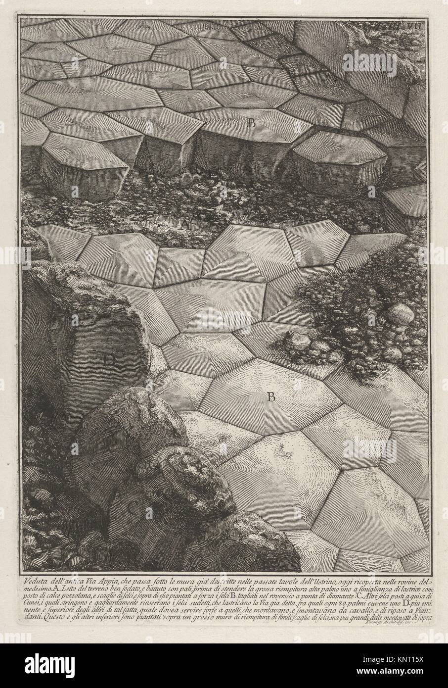 Blick auf den Steinboden der Via Appia (Veduta dell'Antica Via Appia), aus der Serie "Le Antichità Romane". Serie/Portfolio: Le Antichità Stockfoto