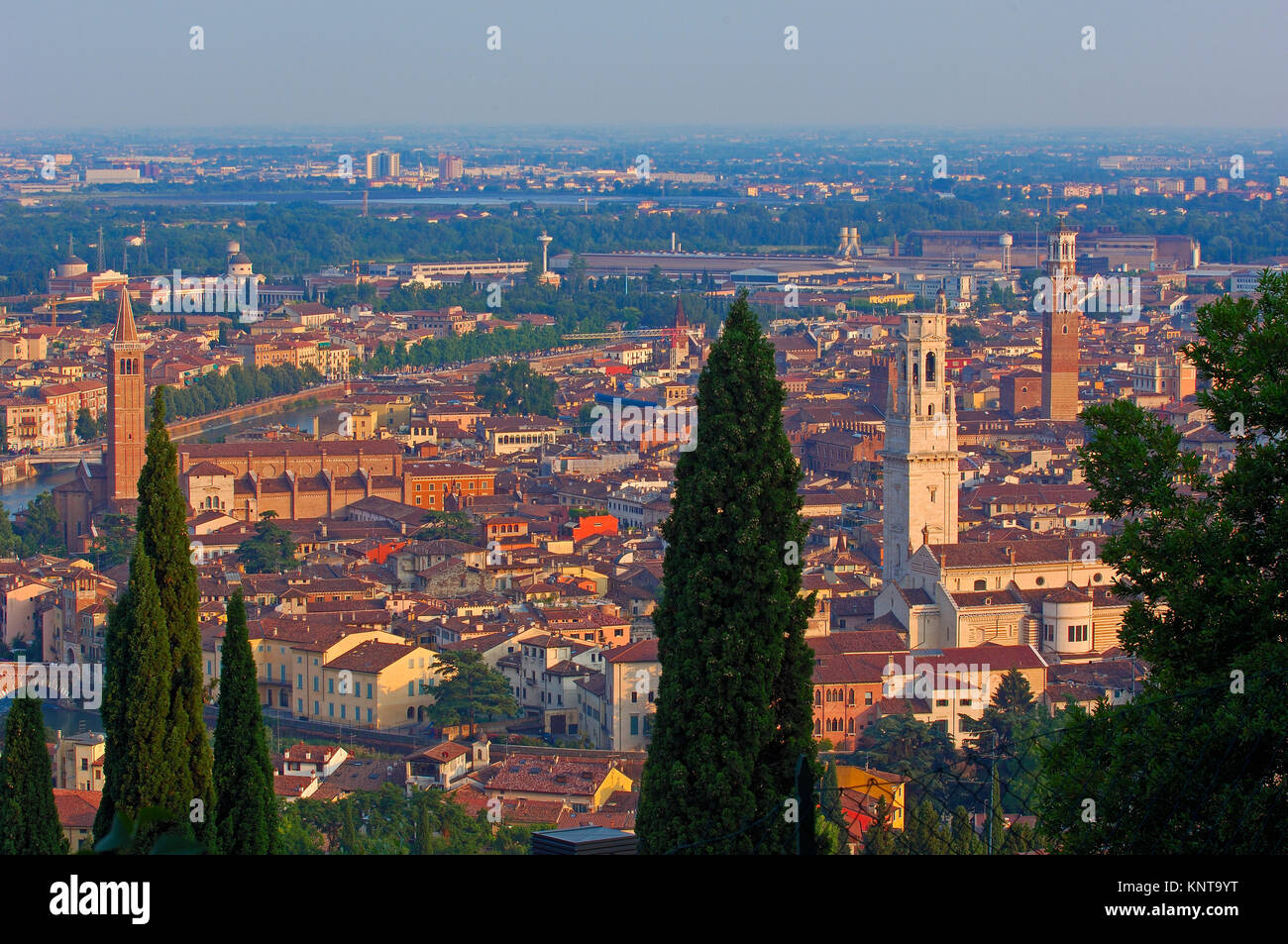 Verona, Dom, Kathedrale, Torre de Lamberti, steinerne Brücke, Ponte di Petra, Etsch, Veneto. Italien, Europa Stockfoto