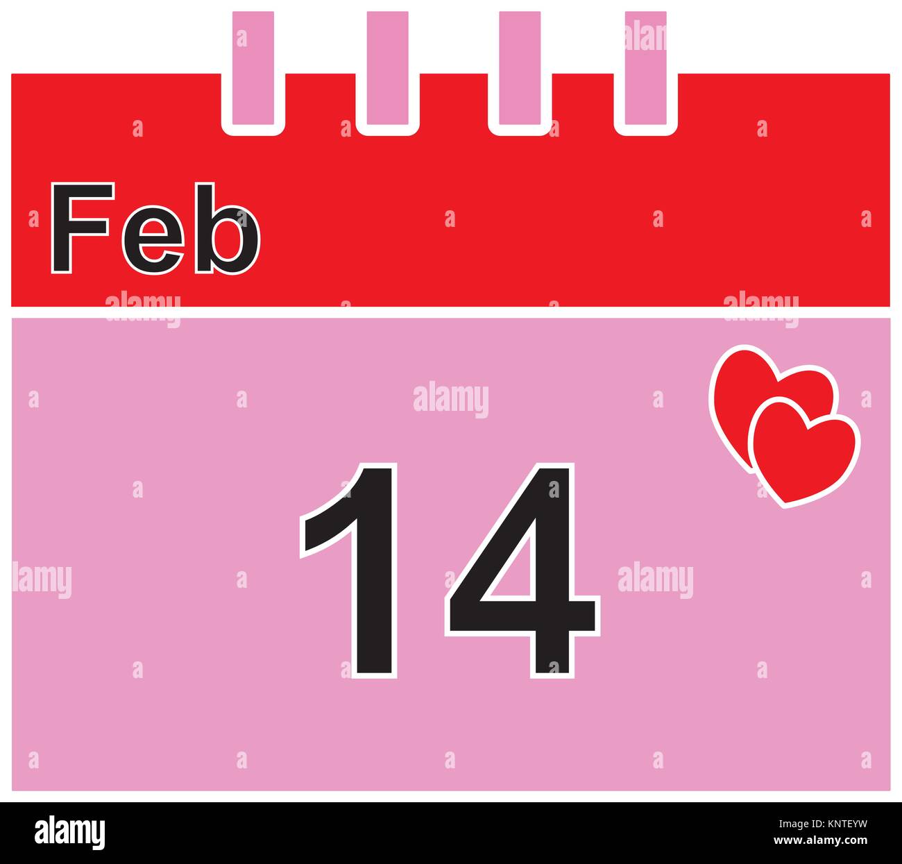 Kalender für Februar 14. Für den Valentinstag oder Valentinstag Herzen oder Herzen formen Konzept für Liebe Leidenschaft Valentinstag Valentines Tag isoliert Stock Vektor
