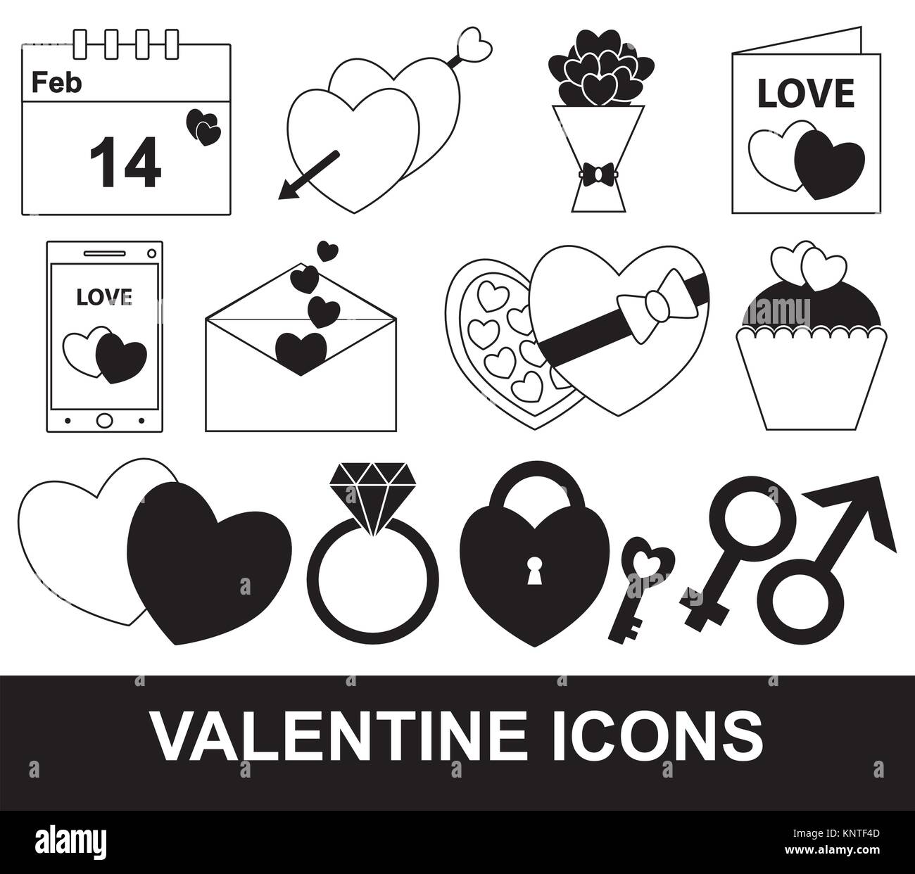 Valentine oder Valentines Tag set Pack oder Sammlung Konzept für Liebe Leidenschaft mit Herzen blumenstrauß Kalender Postkarte schreiben und Handy Schokolade Stock Vektor