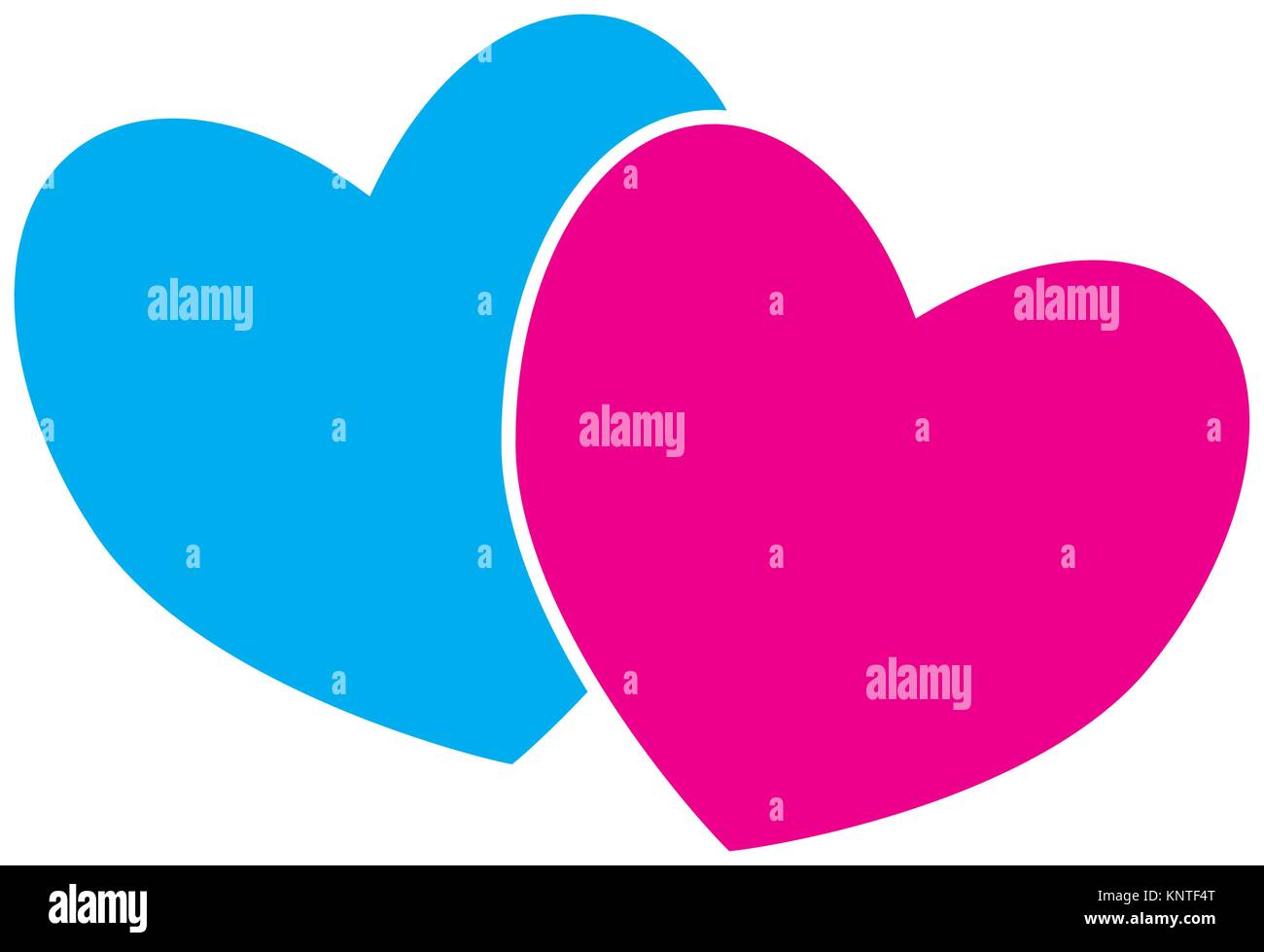 Zwei Herzen. Konzept für Liebe, Leidenschaft, Valentin, Valentinstag auf weißem Hintergrund. Rosa und Blau Stock Vektor