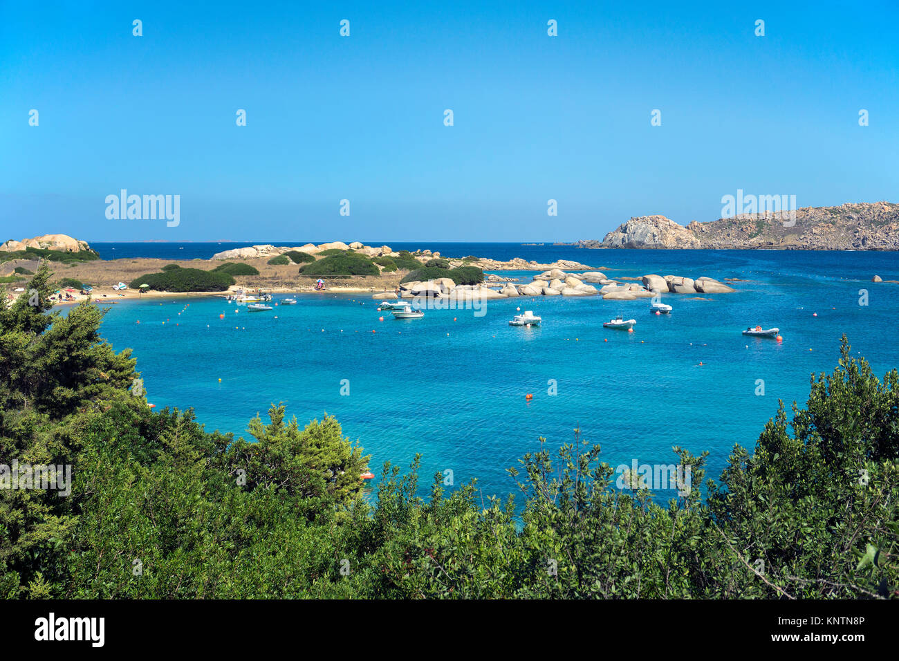 Idyllischer Strand mit Granitfelsen, Santa Reparata, Capo Testa, Santa Teresa di Gallura, Sardinien, Italien, Mittelmeer, Europa Stockfoto