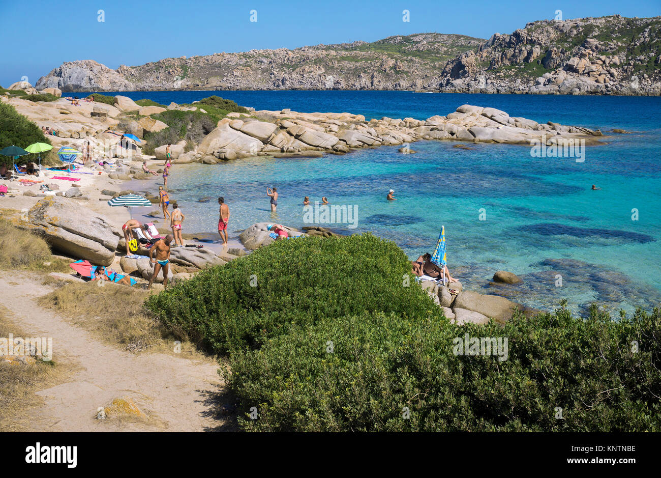 Idyllischer Strand mit Granitfelsen, Santa Reparata, Capo Testa, Santa Teresa di Gallura, Sardinien, Italien, Mittelmeer, Europa Stockfoto