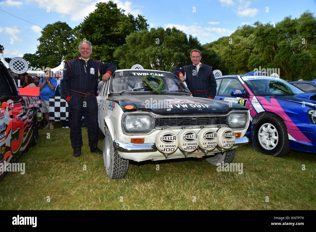 Dave Watkins, John Milner, Ford Escort Twin Cam, YVW 591 F, Goodwood Festival der Geschwindigkeit, 2014, 2014, Autosport, Preisträger, Autos, Meisterschaft, Fest Stockfoto