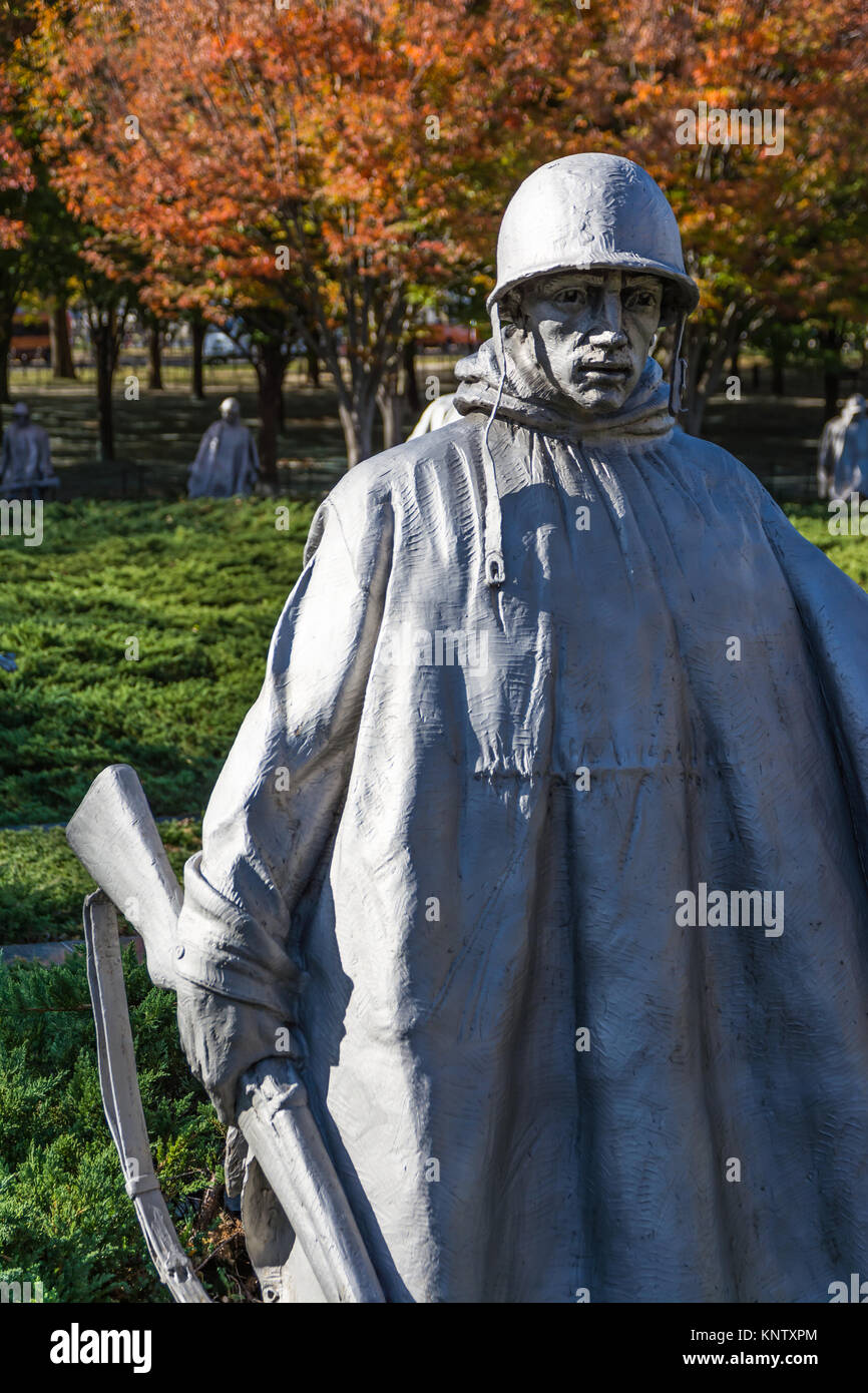 Korean War Memorial Wall Washington DC im Freien Herbst Soldaten Sehenswürdigkeiten USA Stockfoto