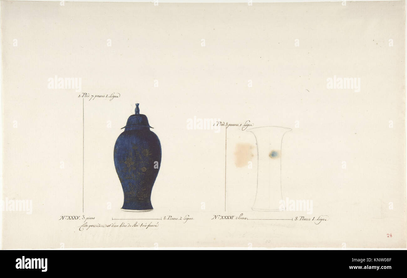 Dieses Design zeigt zwei Vasen und hebt ihre Form, Symmetrie, dekorative Motive und proportionale Komposition in historischen dekorativen Illustrationen hervor. Stockfoto