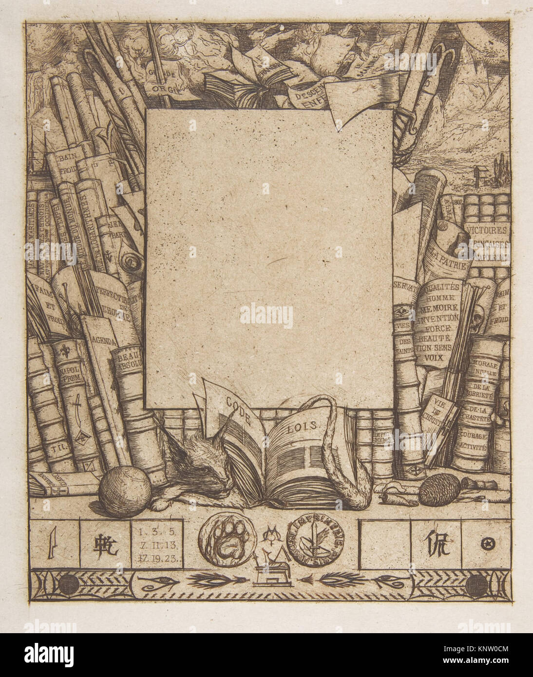 Design für einen Rahmen für das Porträt des Armand Guéraud MET DP 813246 378020 Künstler: Charles Meryon, Französisch, 1821?1868, Sitter: Porträt des Armand Gu?rard, Französisch, Design für einen Rahmen für das Porträt des Armand Gu? Raud, 1862, Radierung und Kaltnadelradierung auf Bütten; vierte Zustand der vierzehn (Schneiderman), Platte: 7 5/16 x 5 7/8 in. (18,6 x 14,9 cm). Das Metropolitan Museum of Art, New York. Rogers Fund 1917 (17.78.57) Stockfoto