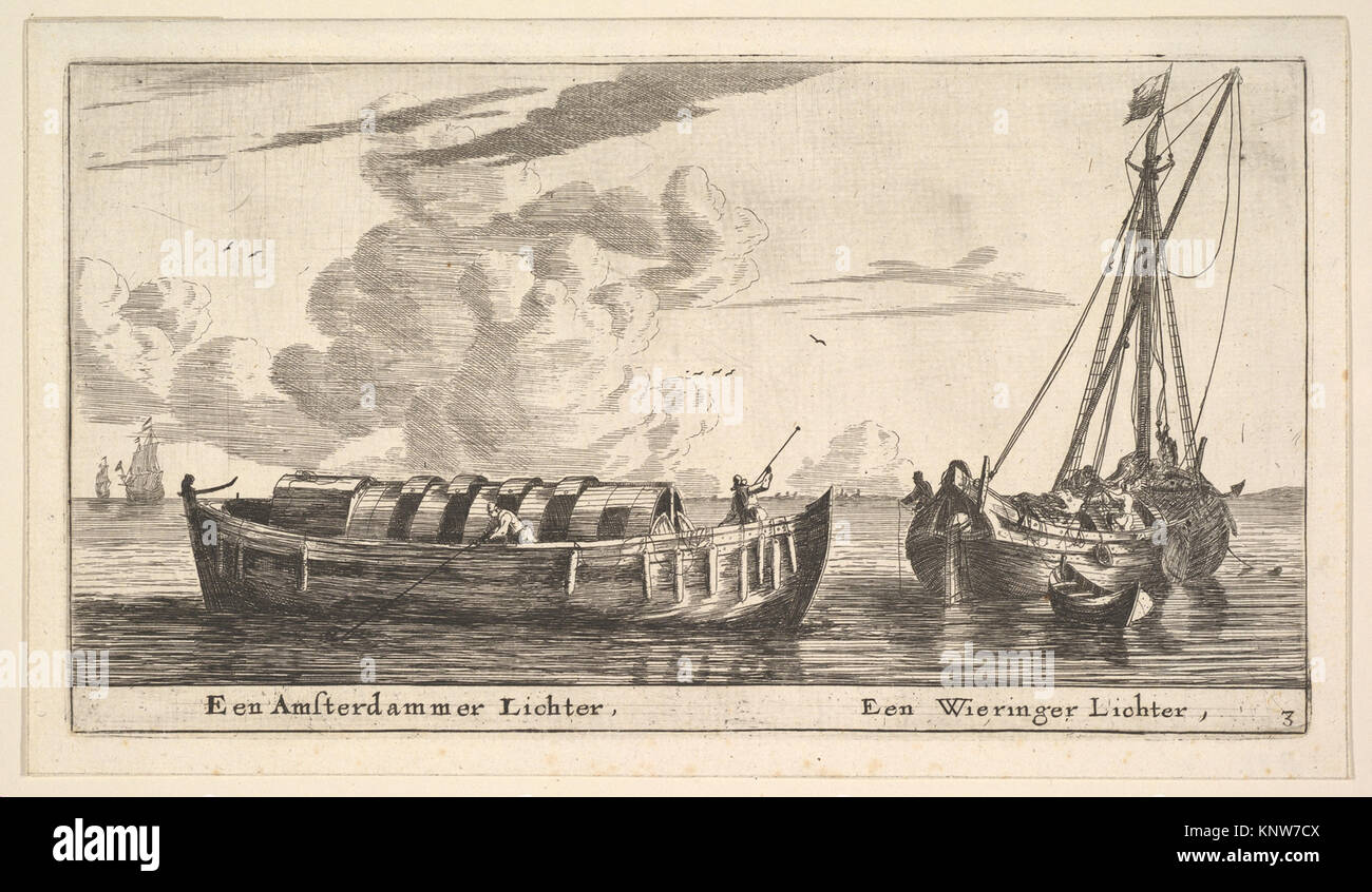 Eine Amsterdam Zigarettenanzünder sowie ein WIERINGER MET DP 825110 381306 Artist: Reinier Nooms, genannt Zeeman, Niederländisch, Amsterdam Ca. 1623?1664 Amsterdam, Amsterdam Zigarettenanzünder sowie ein wieringer, 17. Jahrhundert, Ätzen, Blatt: 5 13/16 x 10 3/16 in. (14,8 x 25,8 cm). Das Metropolitan Museum of Art, New York. Rogers Fund 1920 (20.24.17) Stockfoto