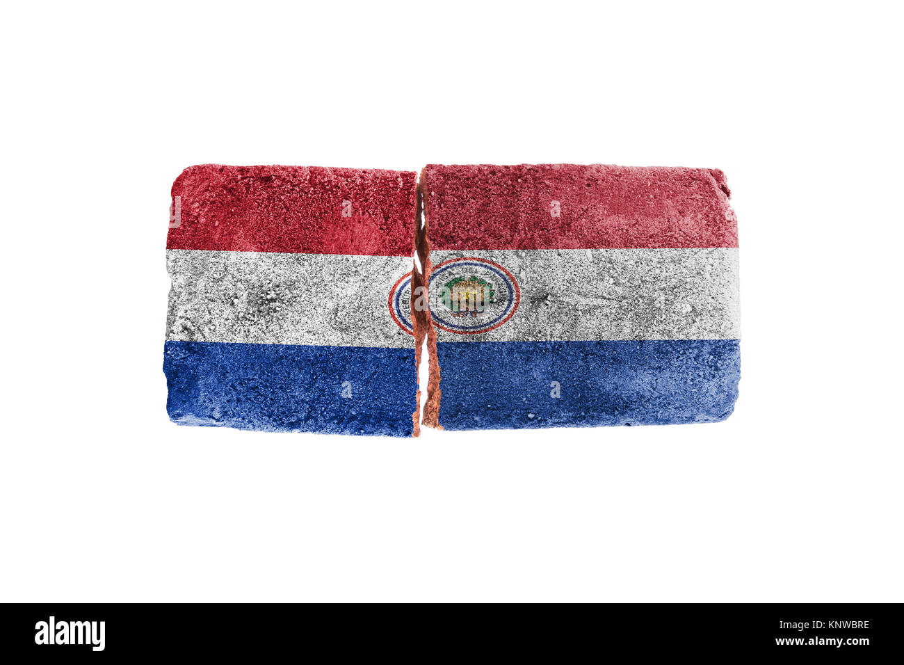 Ziegel mit Glasscherben, Gewalt Konzept, Flagge Paraguay Stockfoto