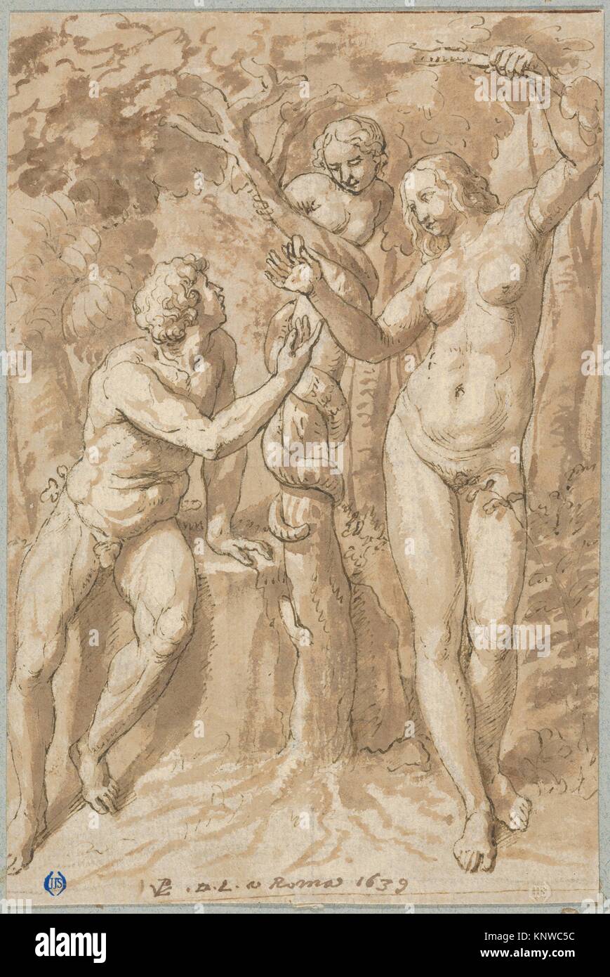Die Versuchung Evas. Artist: Peter van Lint, Flämisch (Antwerpen Antwerpen 1609-1690); Künstler: Nach Raphael (Raffaello Sanzio oder Santi) (Italienisch, Stockfoto