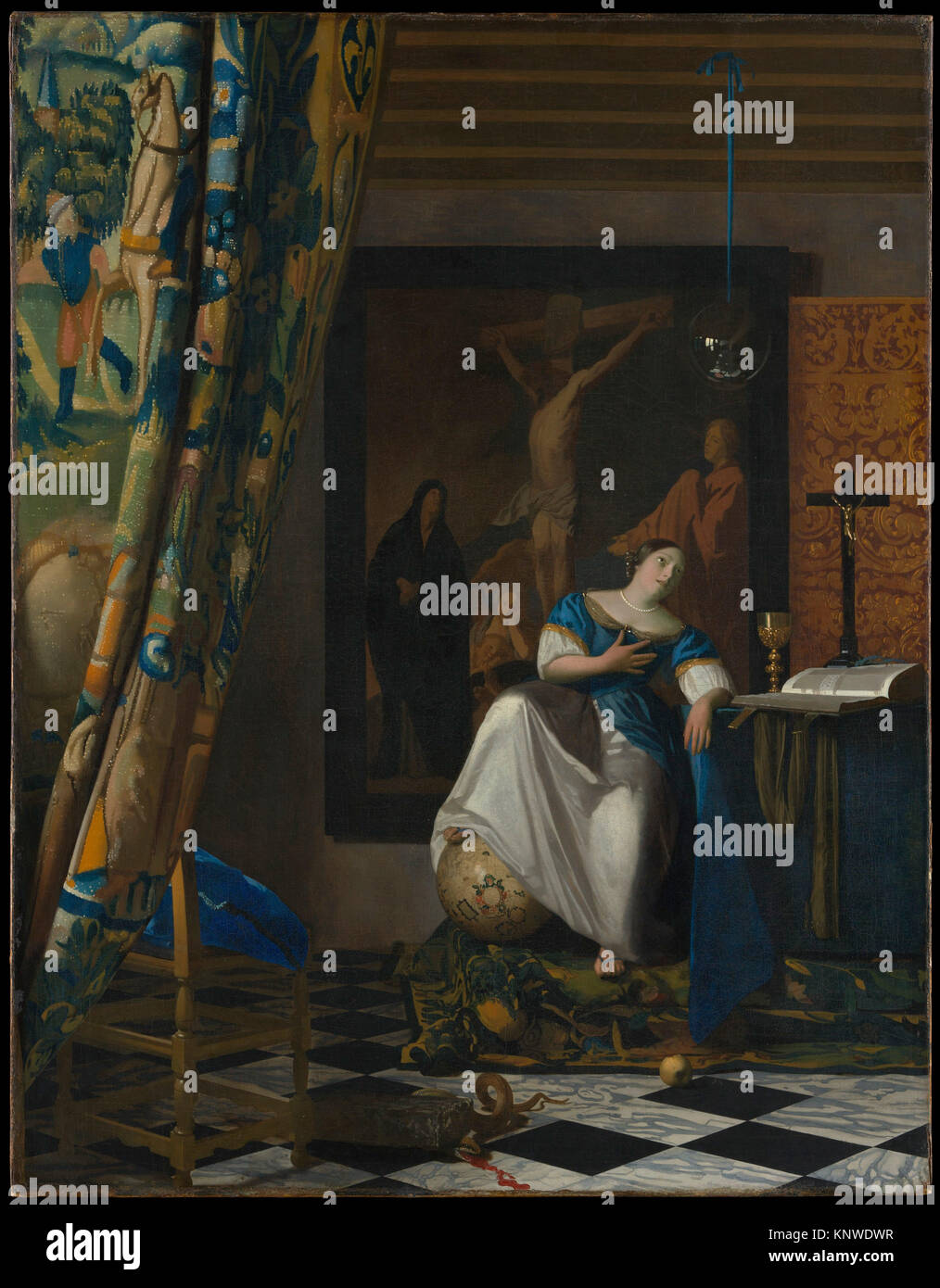 Allegorie des katholischen Glaubens. Artist: Johannes Vermeer (Niederländisch, Delft Delft 1632-1675); Datum: Ca. 1670-72; Medium: Öl auf Leinwand; Abmessungen: 45 x Stockfoto