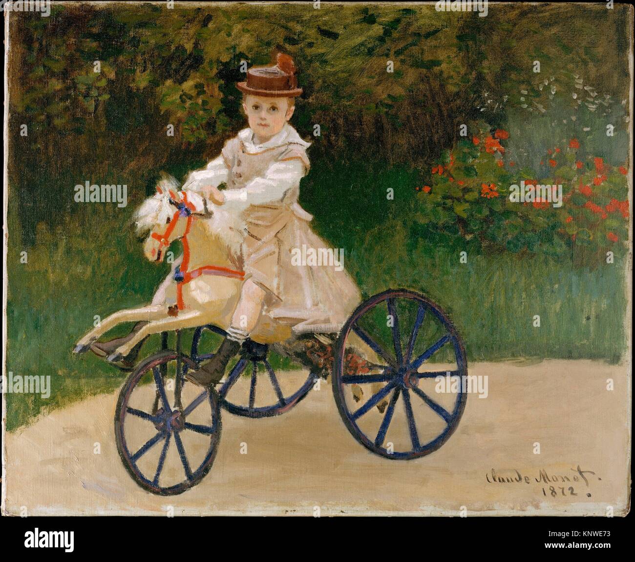 Jean Monet (1867-1913) auf seinem Hobby Pferd. Künstler: Claude Monet (Französisch, Paris 1840-1926 Giverny); Datum: 1872; Medium: Öl auf Leinwand; Abmessungen: 23. Stockfoto
