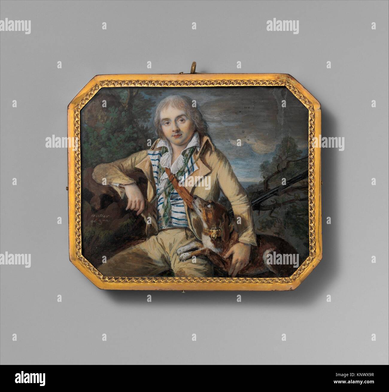 Ein Jager Mit Hund Artist Mortier Franzosisch Aktive Ca 1790 1800 Datum 1794 95 Medium Elfenbein Abmessungen Achteckig 2 3 4 X 3 1 4 In 70 X Stockfotografie Alamy