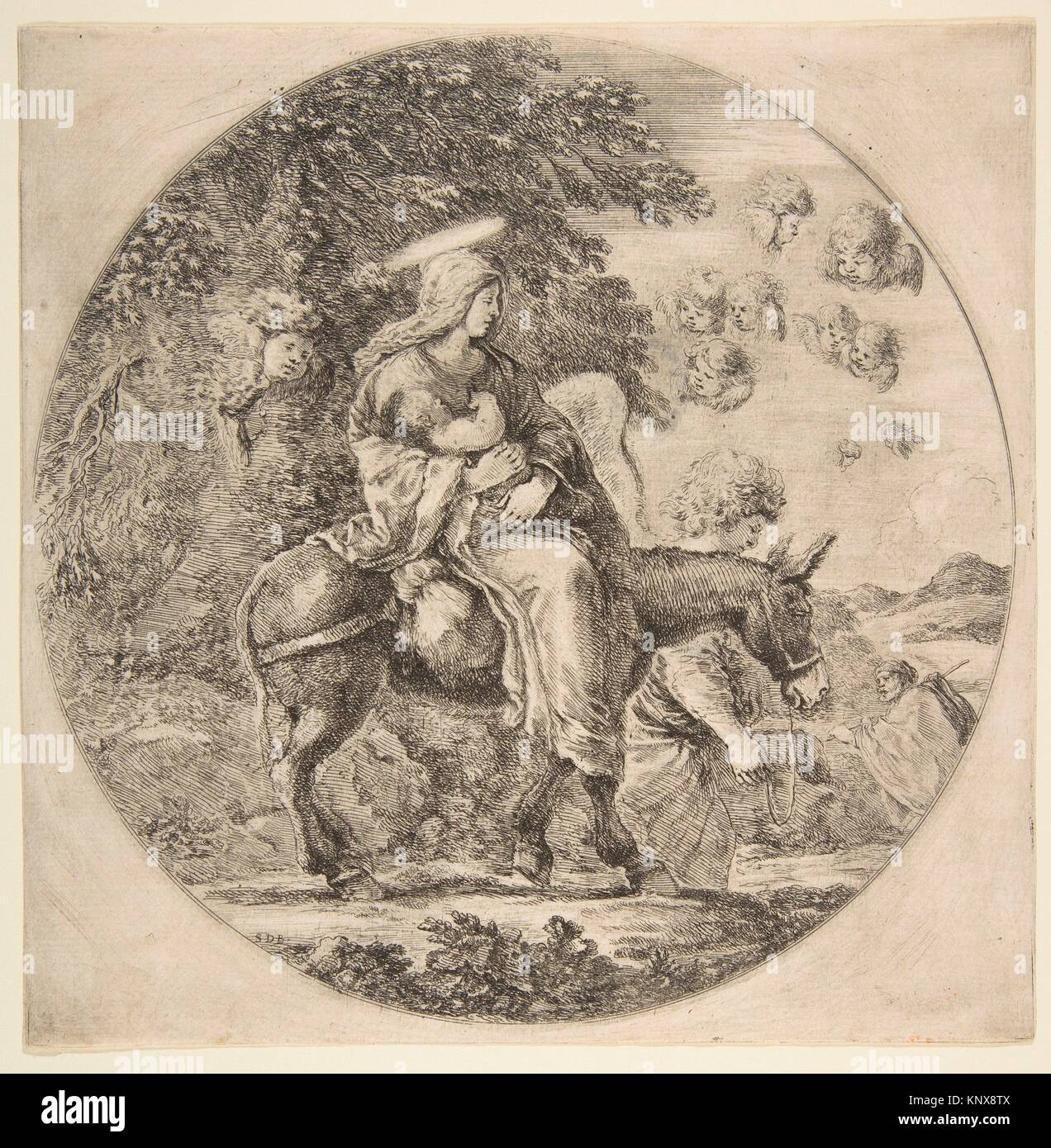 Flucht nach Ägypten, eine Runde Komposition. Artist: GEÄTZT von Stefano Della Bella (Italienisch, Florenz 1610-1664 Florenz); Datum: Ca. 1662; Mittel: Stockfoto