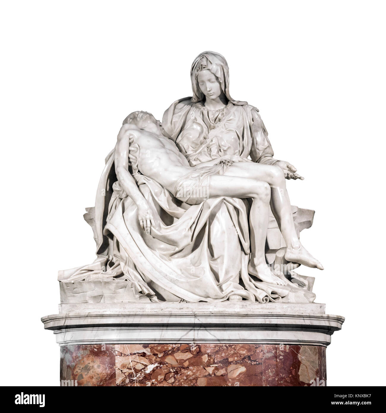 Die Pieta, ein Werk der Renaissance Skulptur von Michelangelo Buonarroti isoliert auf weißem