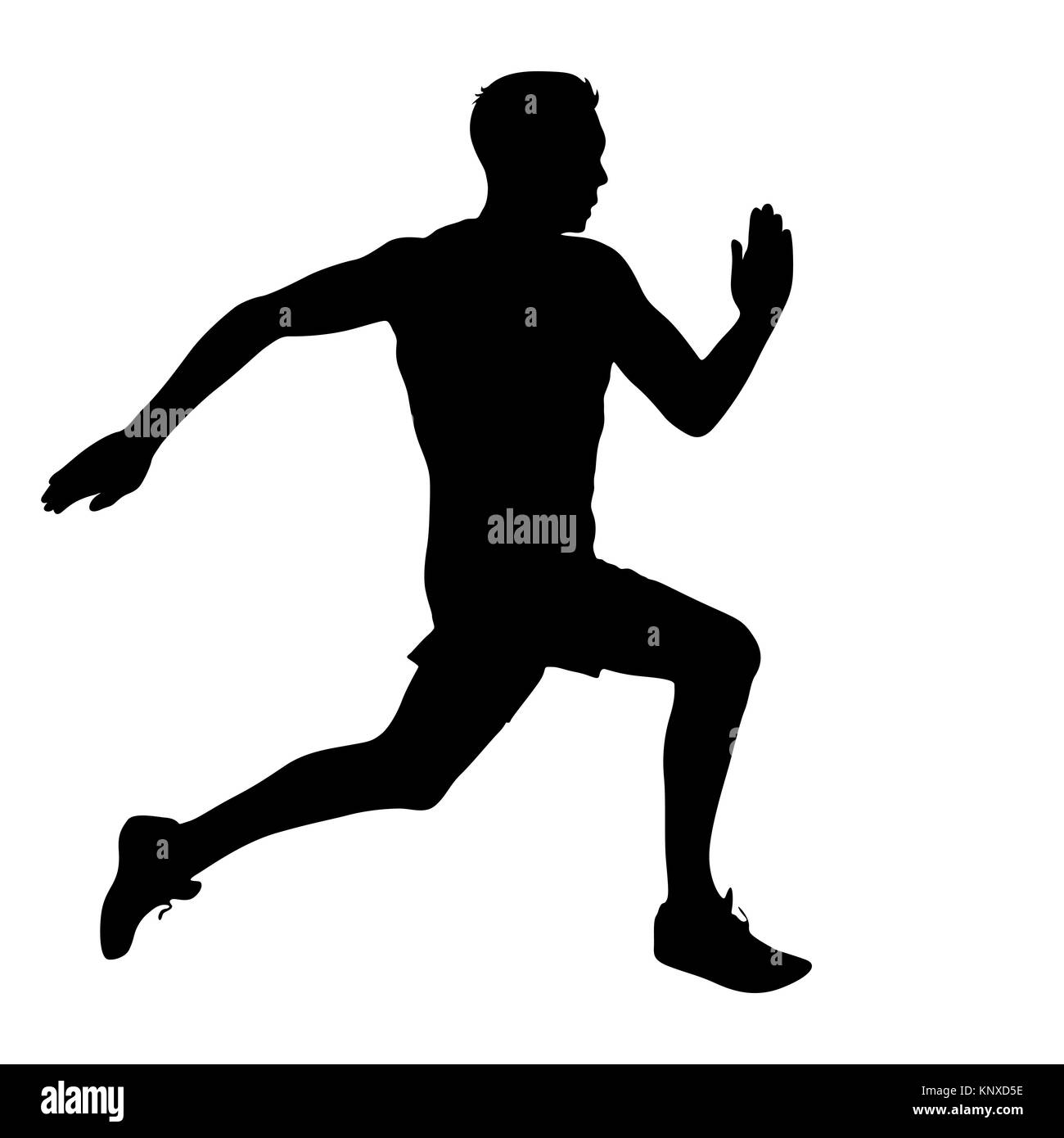 Schwarze Silhouetten Läufer sprint Männer auf weißem Hintergrund Stockfoto