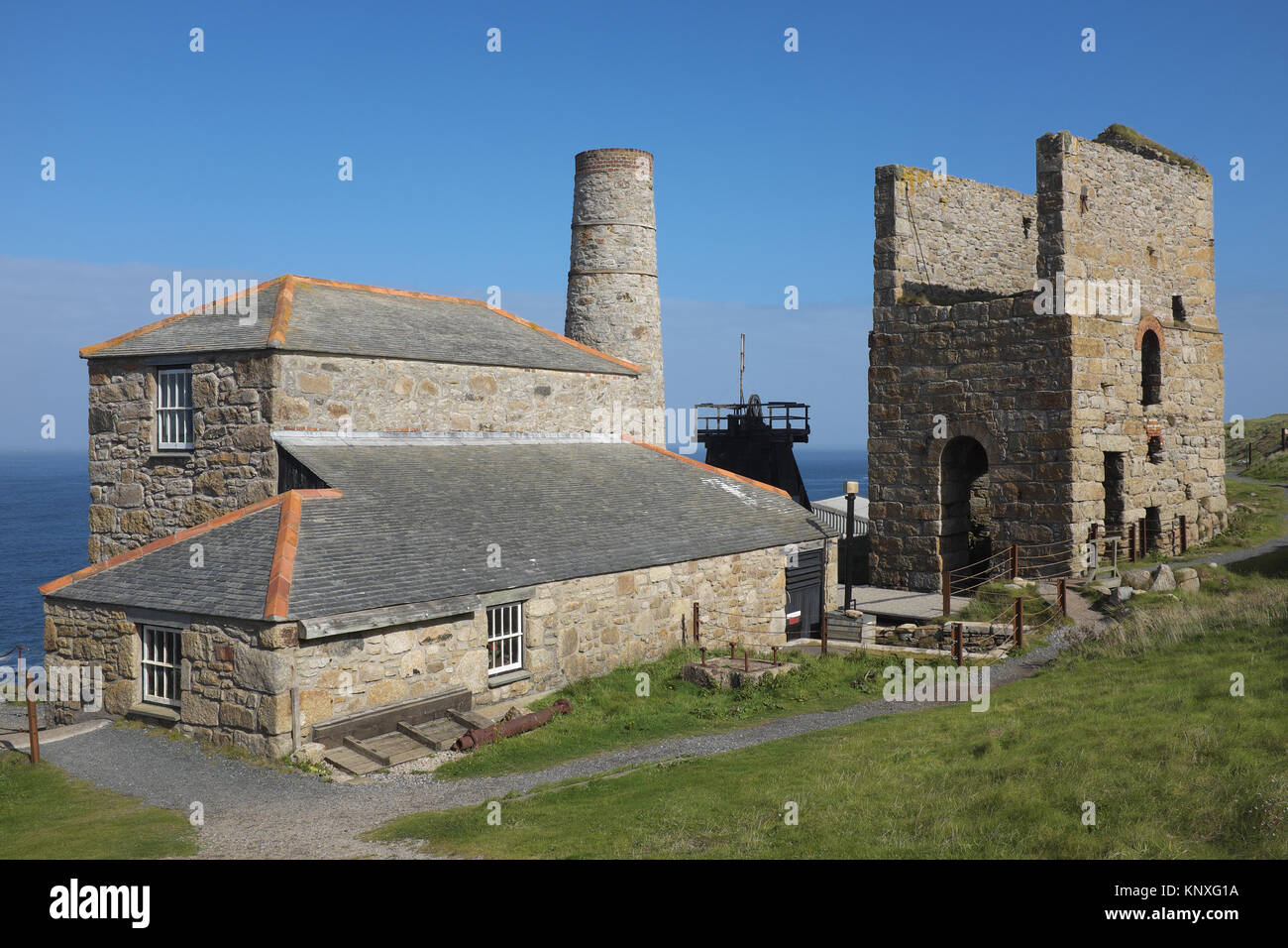 Levant Mine und Beam Engine, die jetzt von der National Trust gehört. Es ist das einzige Cornish Dampfmaschine arbeiten noch an seinen ursprünglichen Ort. Stockfoto
