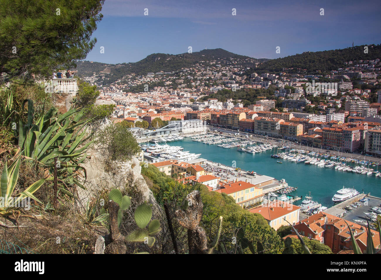 Überblick über Port Lympia, Nizza, Frankreich vom Castle Hill. Stockfoto