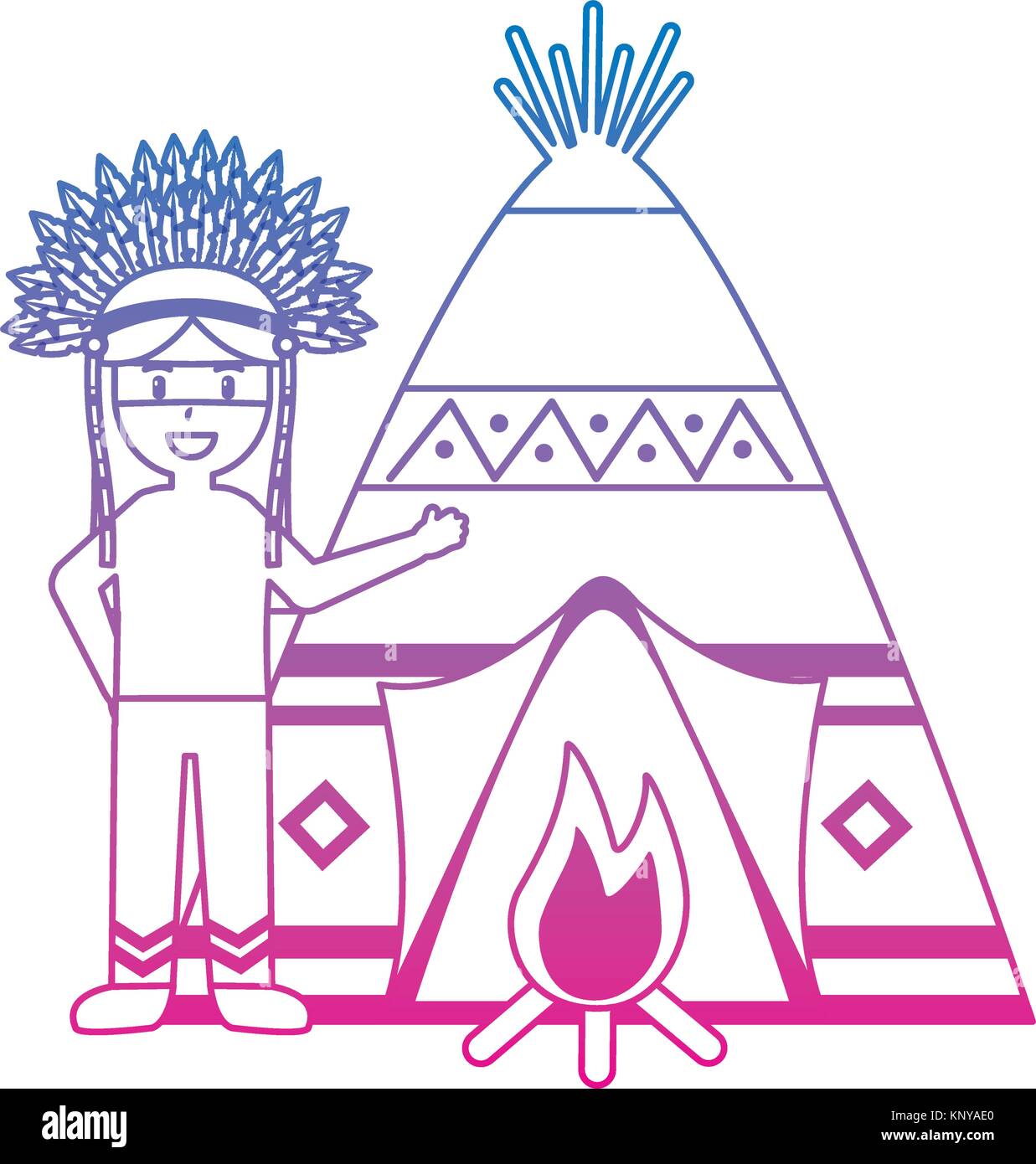 Native American Indian Mann mit Tipi und Lagerfeuer Stock Vektor