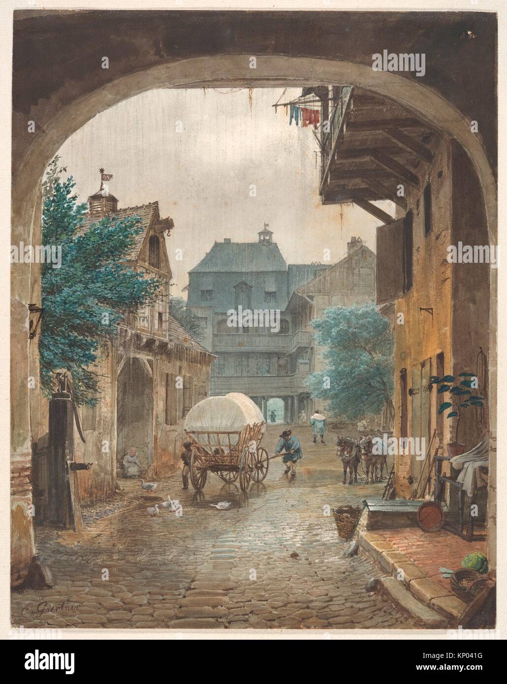 Blick in den Innenhof eines Inn in Colmar. Artist Eduard Gaertner