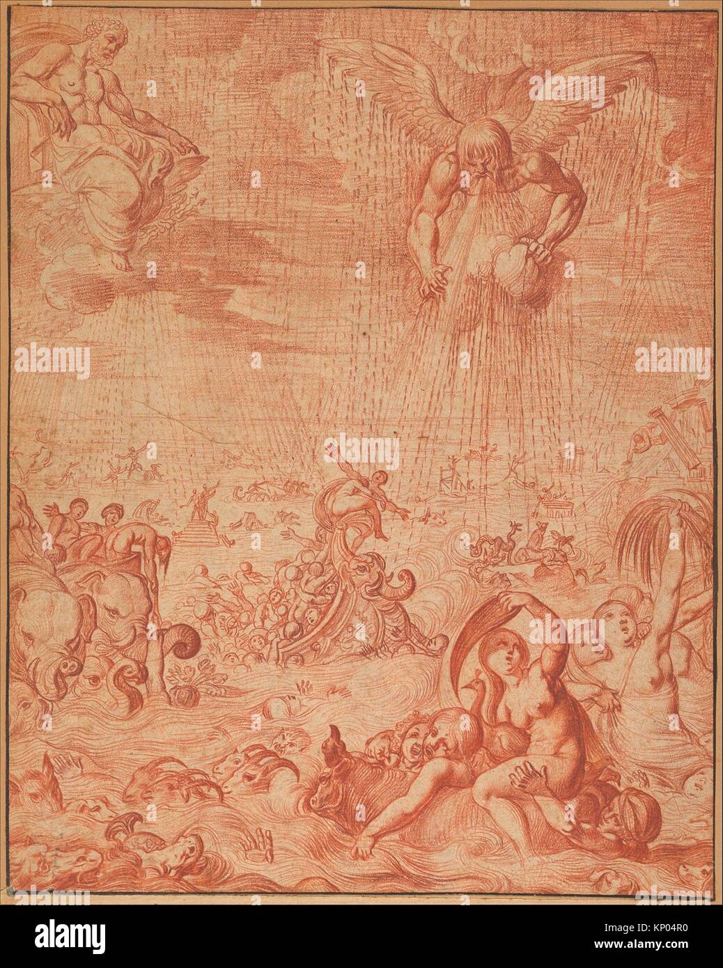 Die Sintflut. Künstler: Pierre Brebiette (Französisch, Mantes-sur-Seine. 1598-1642 Paris); Datum: Ca. 1630-38; Medium: Rote Kreide; Abmessungen: Blatt: 9 1/16 Stockfoto