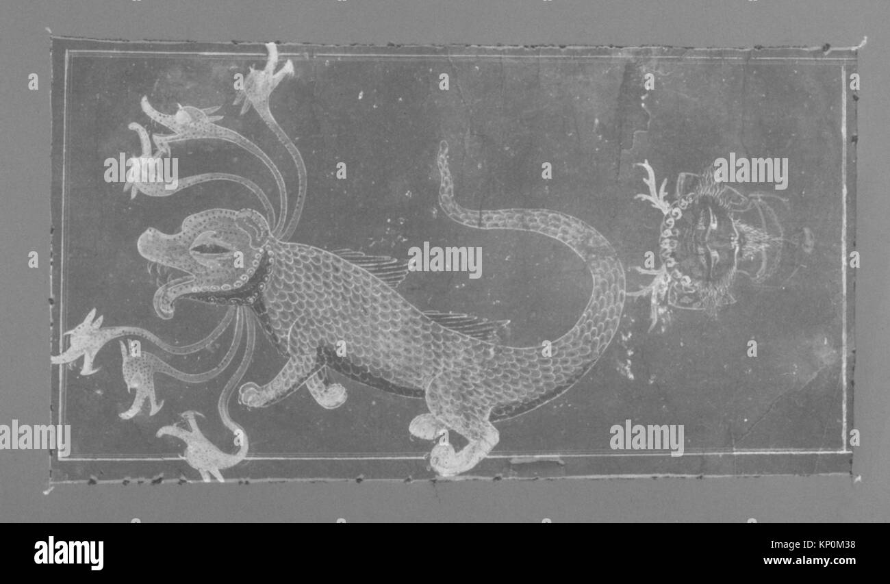 Manuskriptillustration eines Drachen mit Flügeln und Schuppen, die im MET wegen seines historischen und künstlerischen Wertes aufbewahrt werden. Stockfoto