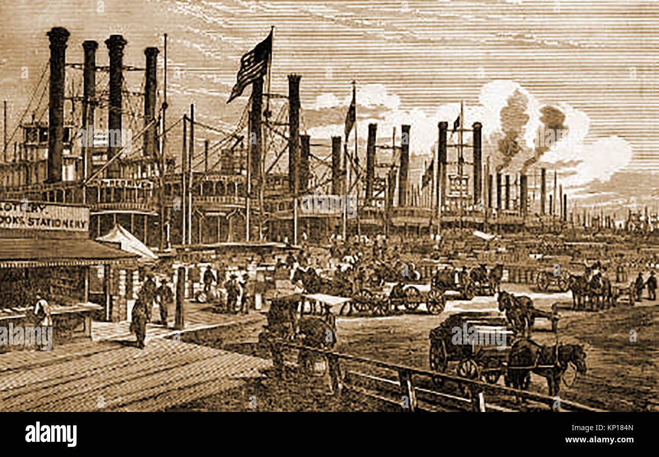 New Orleans, Louisiana 1885 - Der Steamboat landing - La Nouvelle-Orléans Stockfoto