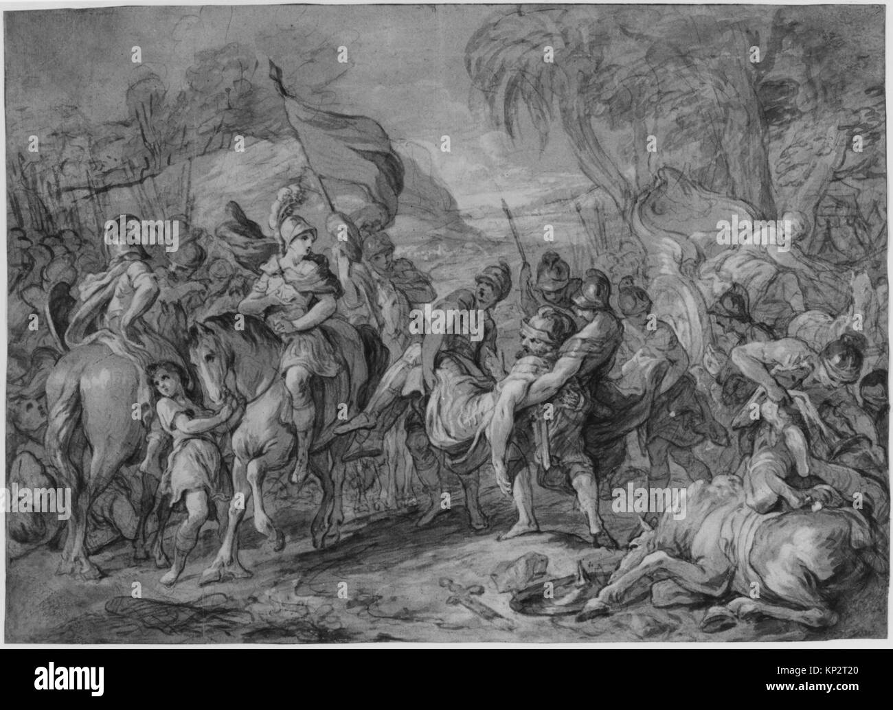 Darstellung von Alexander dem Großen und König Porus in der Schlacht, aus der MET-Sammlung (264949), die historische Begegnung und militärische Kleidung veranschaulicht. Stockfoto