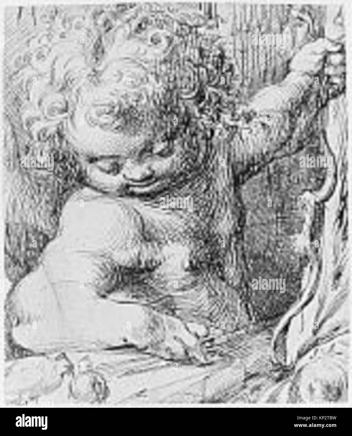 Skulptur von Cupid mit zwei Tauben aus der MET-Sammlung (265549), die mythologische Symbolik und künstlerische Details zeigt. Stockfoto