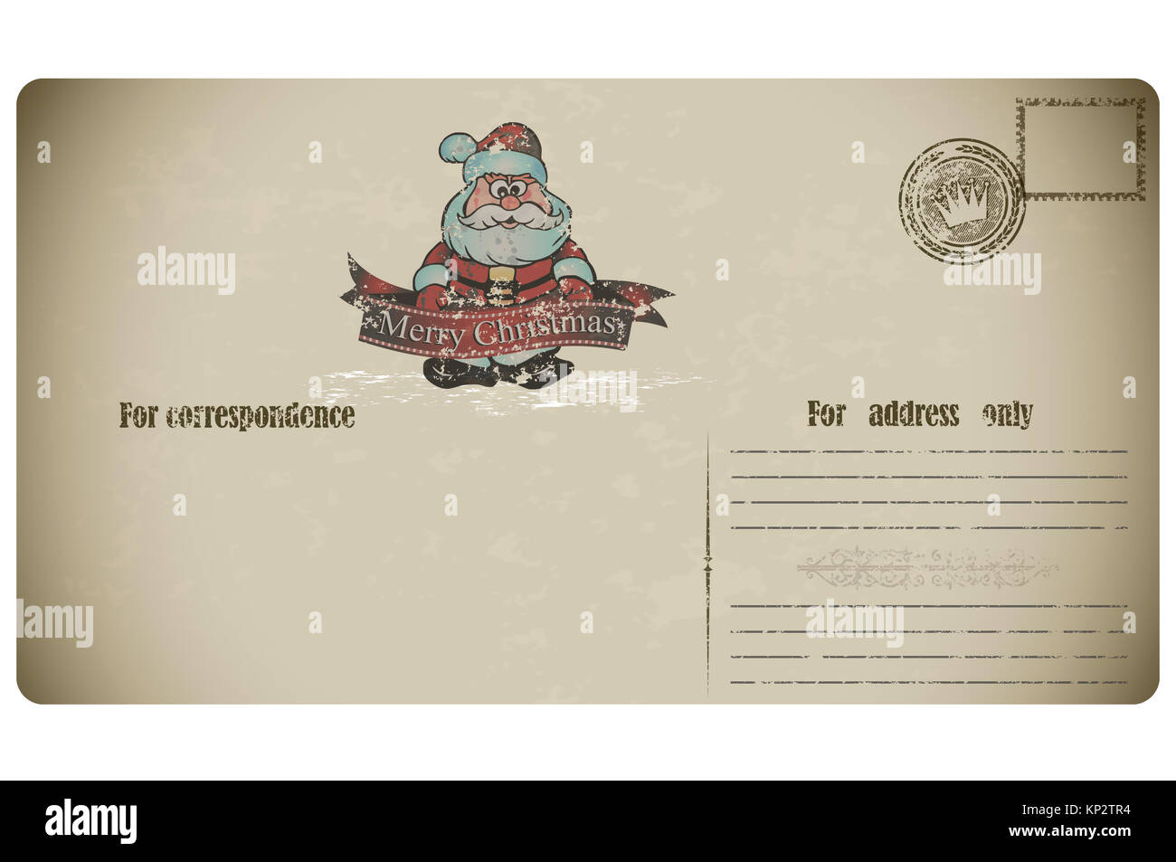 Vintage weihnachten Postkarte mit Bild Santa Claus und Stempel. Stockfoto