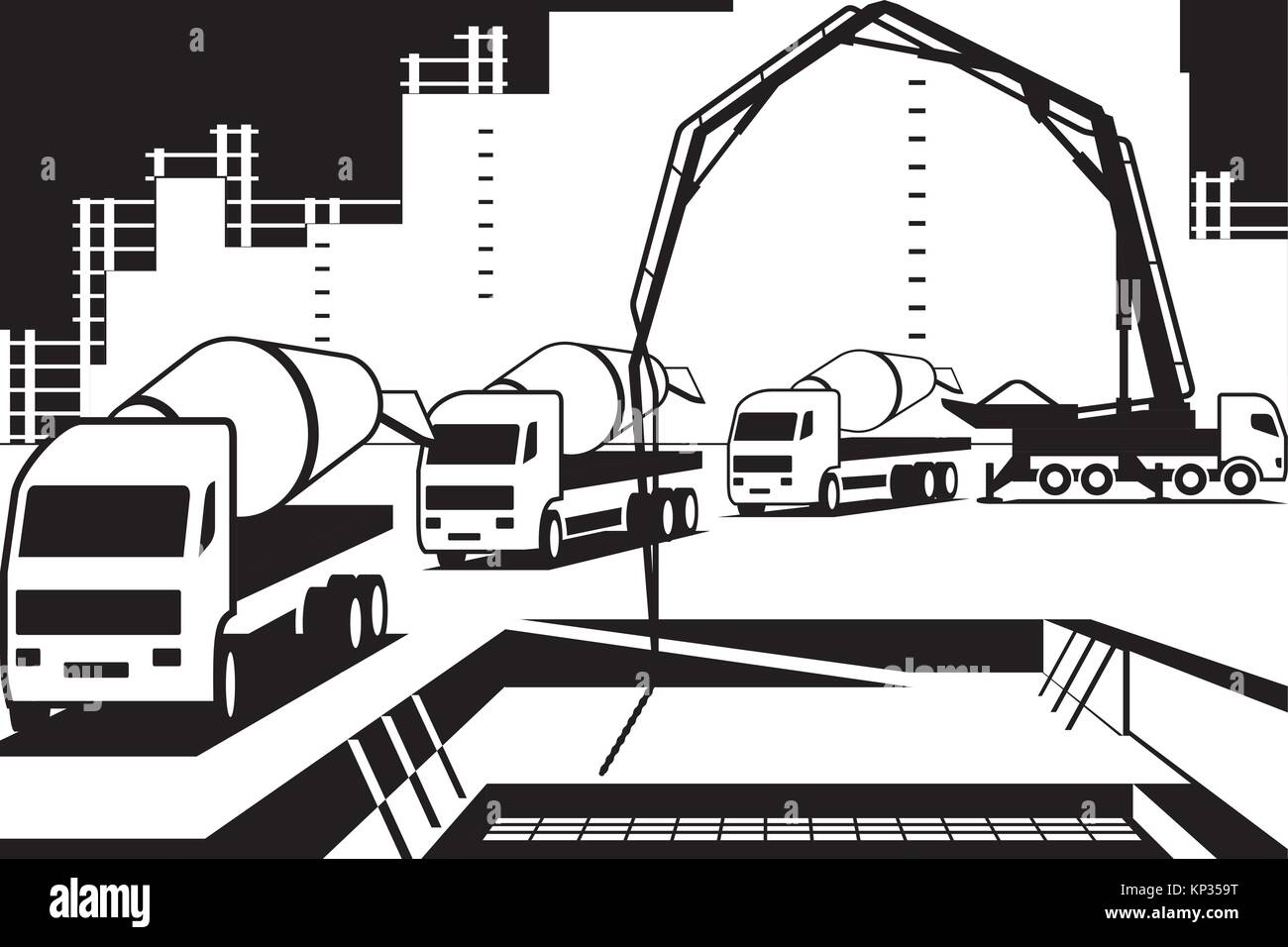 Gießen von Beton auf der Baustelle - Vektor-illustration Stock Vektor