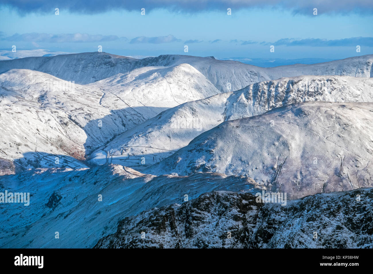 Die östliche Fells des Lake District - Die Knott, High, High Street, graue Felsen, hartsop Dodd - im Winter Stockfoto