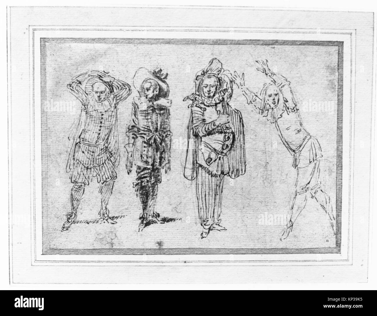 Darstellung von Figuren in Theaterkostümen, katalogisiert MET 7542 337197, Darstellung von Bühnenbekleidung und Charakterdarstellung. Stockfoto