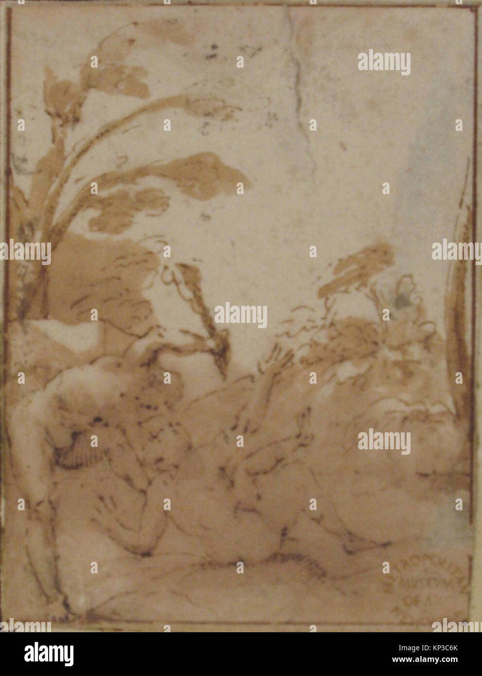 Illustration von Kain, der Abel ermordet, mit biblischer Erzählung, menschlichen Figuren und dramatischer Komposition aus der Genesis. Stockfoto