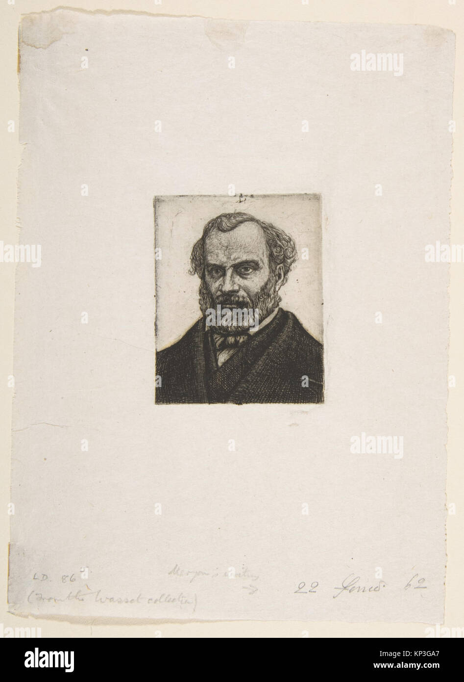 Armand Guéraud von Nantes, Drucker und Mann der Buchstaben MET DP 813240 377945 Künstler: Charles Meryon, Französisch, 1821?1868, Armand Gu? Raud von Nantes, Drucker und Literat, 1861, Radierung in Zinn, auf Bütten gedruckt; erste Zustand von vier, Platte: 2 1/4 x 1 3/4 in. (5,7 x 4,4 cm). Das Metropolitan Museum of Art, New York. Rogers Fund 1917 (17.78.46) Stockfoto