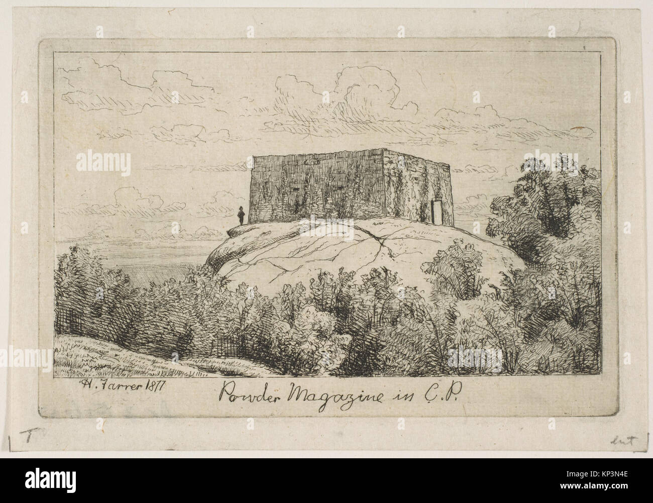 Ein Pulvermagazin in Central Park (von Szenen des Alten New York) MET DP 818536 380994 Künstler: Henry Farrer, Amerikanische, London 1844? 1903 New York, ein Pulvermagazin in Central Park (von Szenen des Alten New York), 1877, Radierung, Platte: 3 3/16 x 4 13/16-in. (8,1 x 12,3 cm) Blatt: 3 11/16 x 5 1/4 in. (9,4 x 13,4 cm). Das Metropolitan Museum of Art, New York. Die Edward W. C. Arnold Sammlung von New York Drucken, Karten und Bilder, Vermächtnis von Edward W. C. Arnold, 1954 (54.90.932) Stockfoto