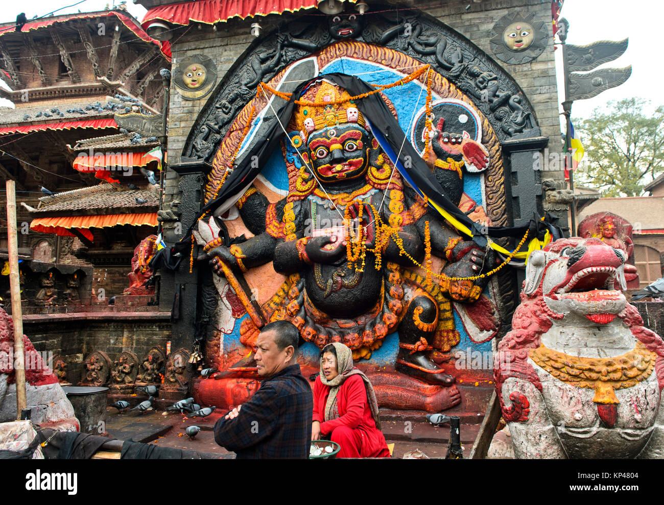 Hinduistische Gottheit Kala Bhairav, Hanuman Dhoka Durbar Square, Kathmandu, Nepal Stockfoto