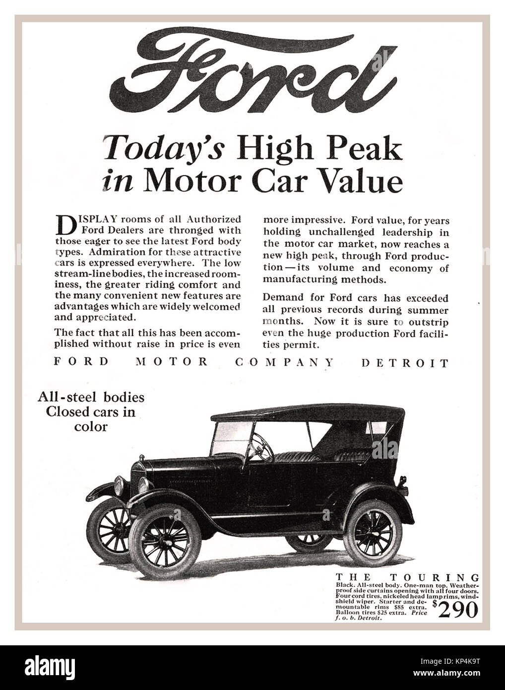 FORD-MODELL T Vintage 1900's Werbeillustration für 1926 Ford (Modell T)-Automobil Detroit USA Stockfoto