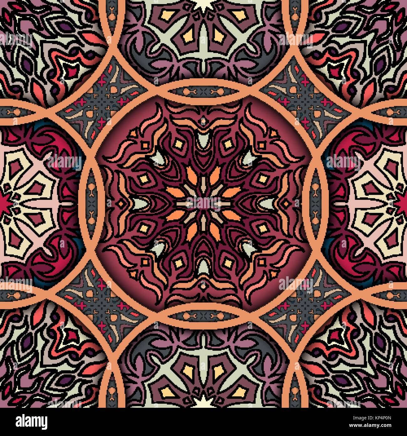 Bunte vintage nahtlose Muster mit floralen und Mandala Elemente. Hand gezeichnet Hintergrund. Für Gewebe, Tapeten, Fliesen, Verpackung benutzt werden, umfasst ein Stock Vektor