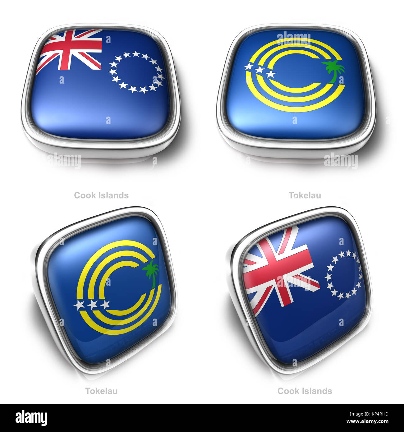 3d-Cook Inseln und Tokelau flag-Taste Stockfoto