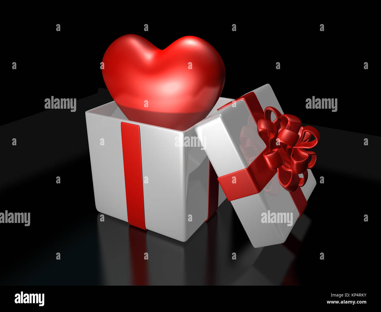 3d-niedliche Herzen knallen oben in der dekorierten weißen Geschenk bax Stockfoto