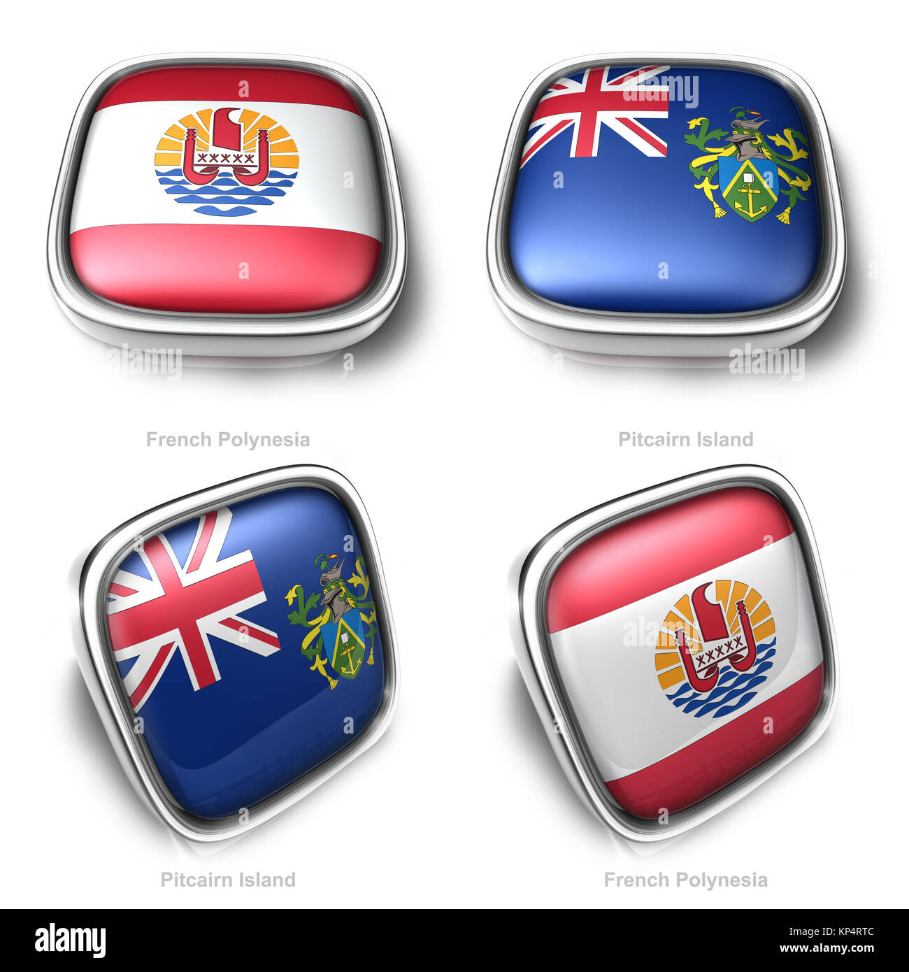 3d-Französisch-polynesien und Pitcairn Inseln Flagge button Stockfoto