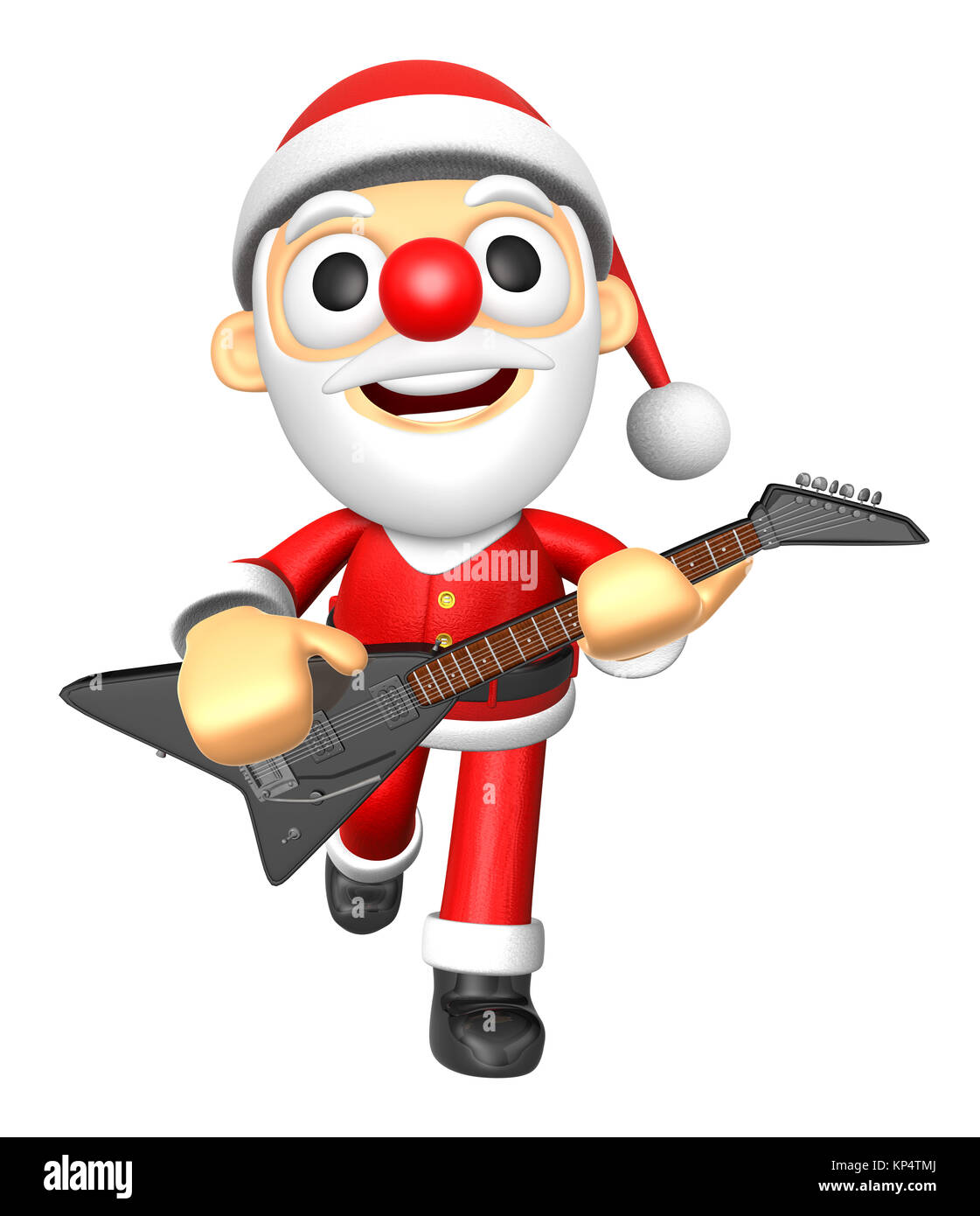 3D Santa zu spielen, die Schwarzen E-Gitarre. 3D Christmas Character Design Serie. Stockfoto