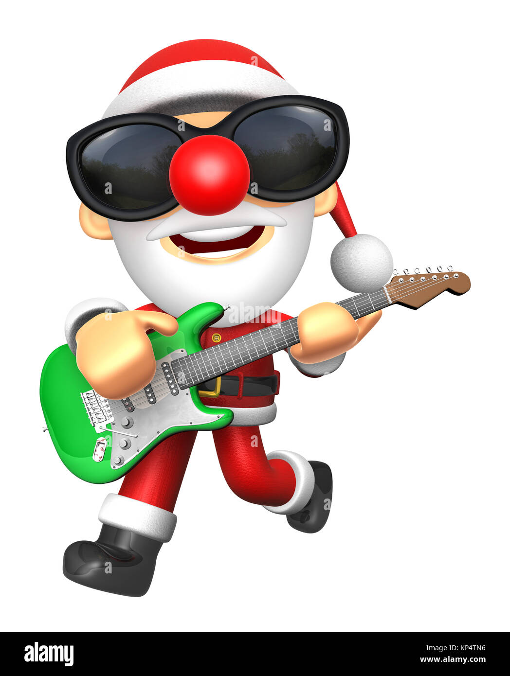 3D der Weihnachtsmann hat die grüne e-Gitarre zu spielen. 3D Weihnachts-Charakter-Design-Serie. Stockfoto