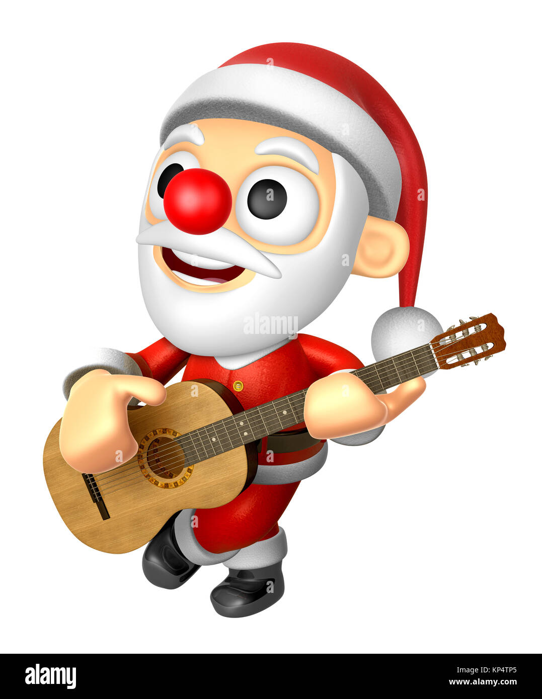 3D der Weihnachtsmann hat die Gitarre zu spielen. 3D Weihnachts-Charakter-Design-Serie. Stockfoto