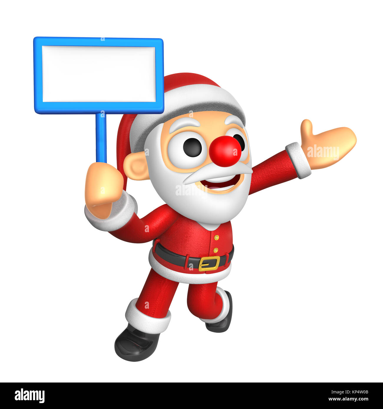 3D Santa Maskottchen der linken Hand führt und die Rechte Hand hält eine Mahnwache. 3D Weihnachts-Charakter-Design-Serie. Stockfoto