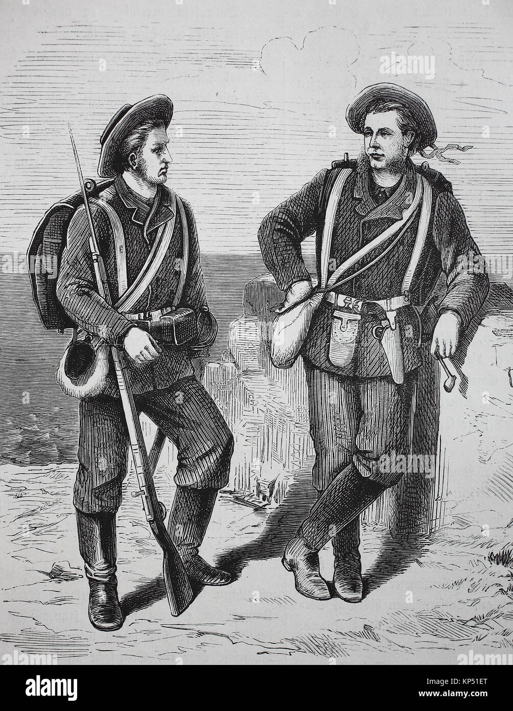 Zwei Soldaten in der Uniform der Deutschen Meer Verteidigung, 1870
